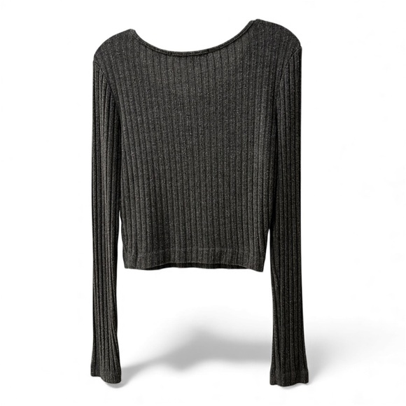 NEW BELLA LUXE Ribbed Scoop Neck Gray Cropped Crew Neck Sweater XS - Picture 3 of 6